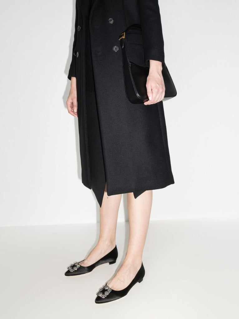 Black Hangisi Crystal Satin Ballet Pumps