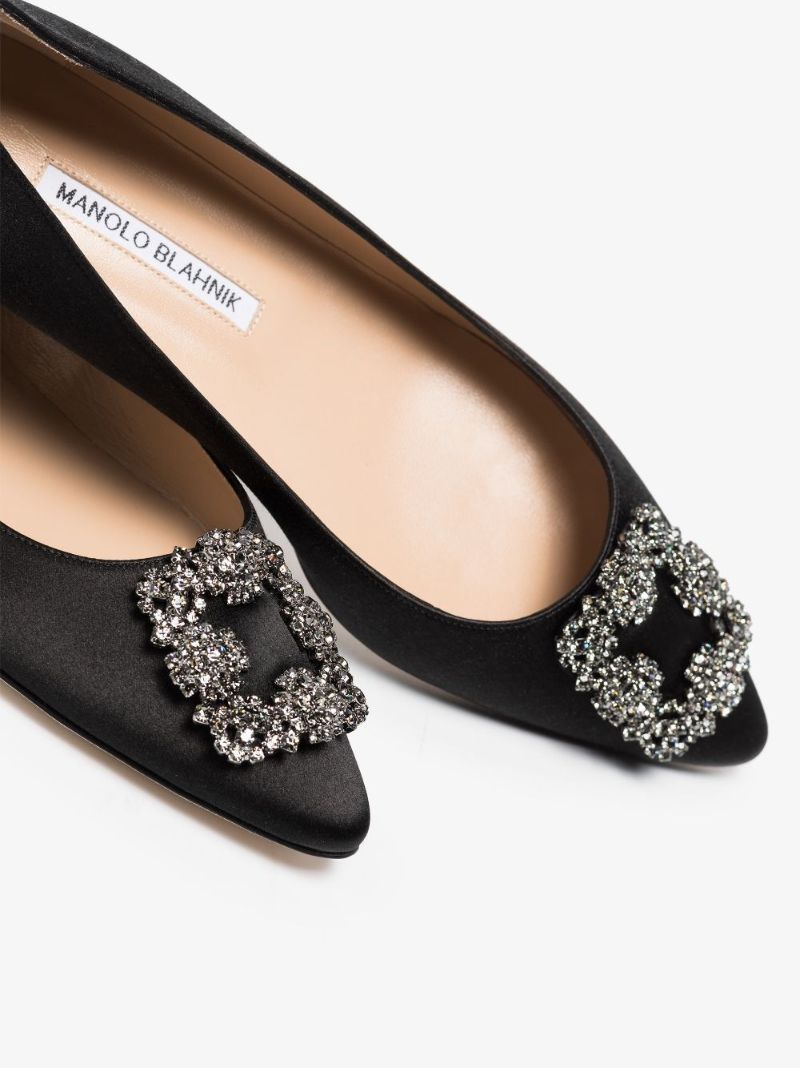 Black Hangisi Crystal Satin Ballet Pumps