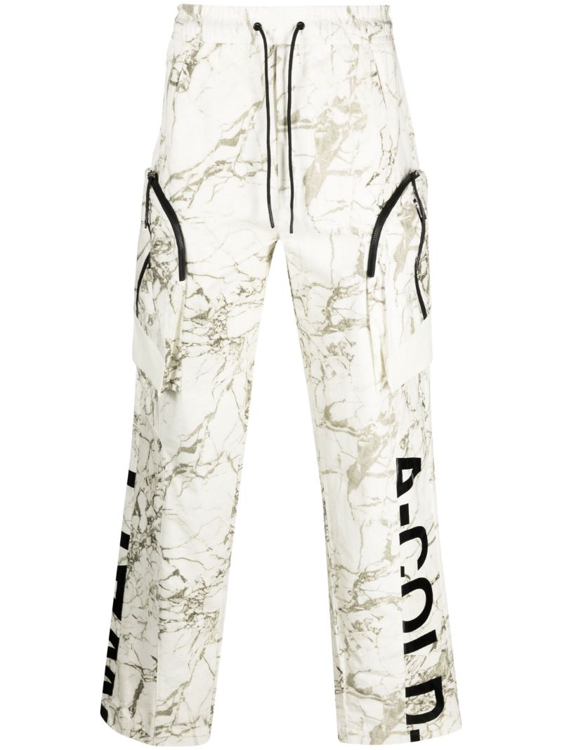 White Overset Tech Marbled Cotton Trousers