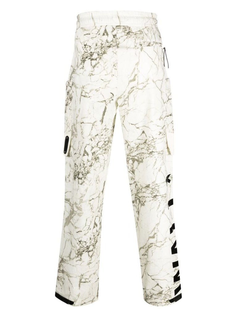 White Overset Tech Marbled Cotton Trousers