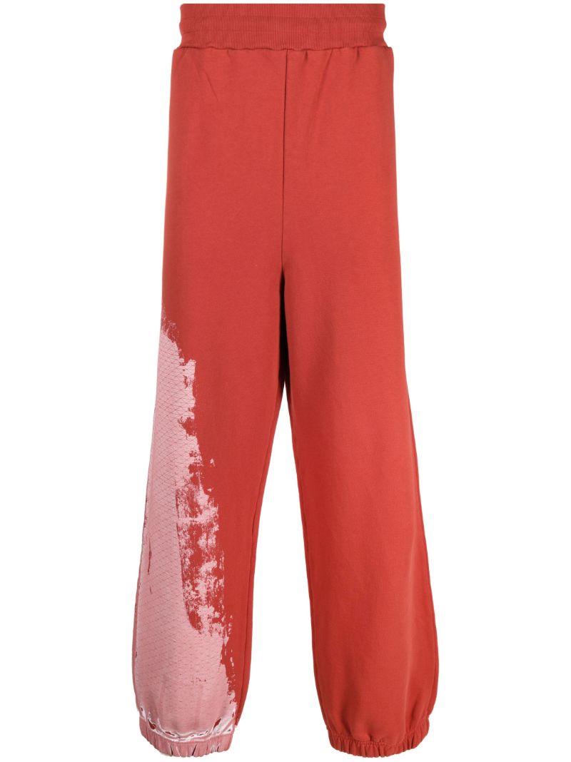 Red Brushstroke Print Track Pants