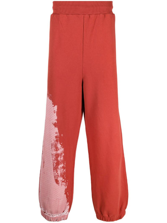Red Brushstroke Print Track Pants