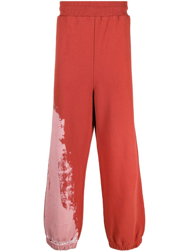 Red Brushstroke Print Track Pants