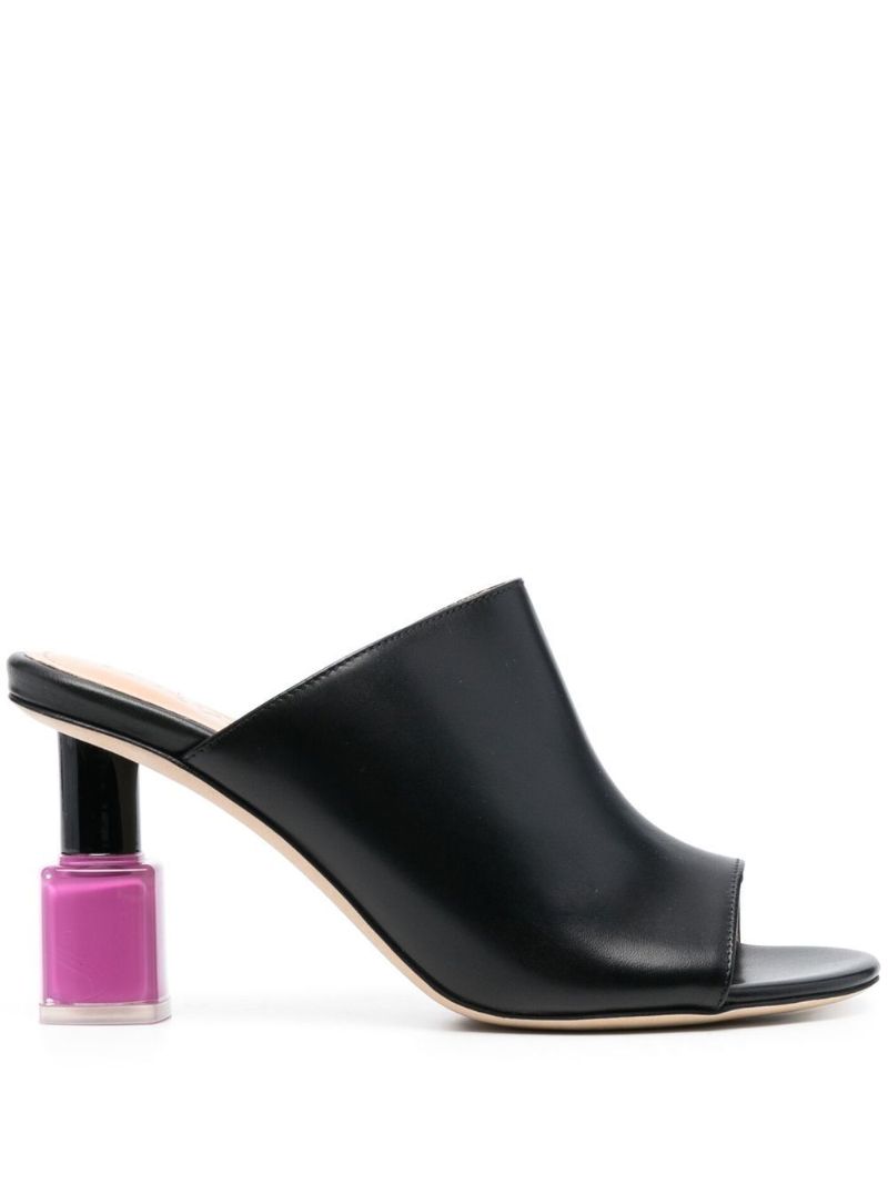 Black 90 Nail Polish Heel Mules