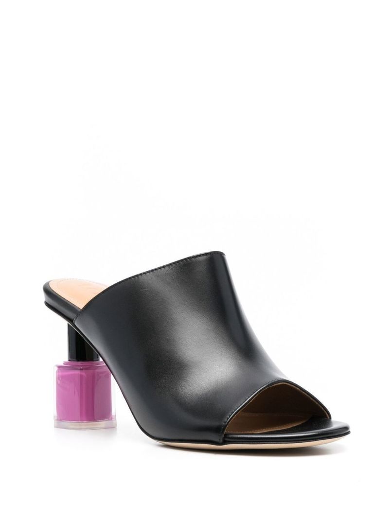 Black 90 Nail Polish Heel Mules