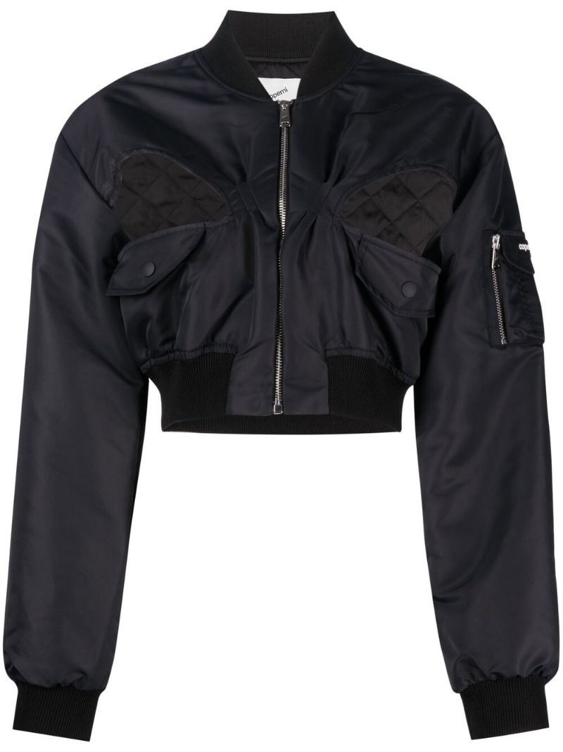 Black Cropped Bomber Jacket