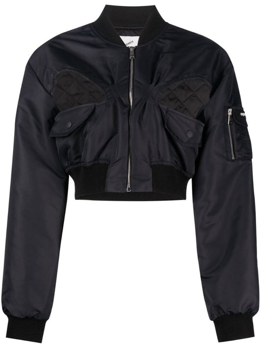 Black Cropped Bomber Jacket