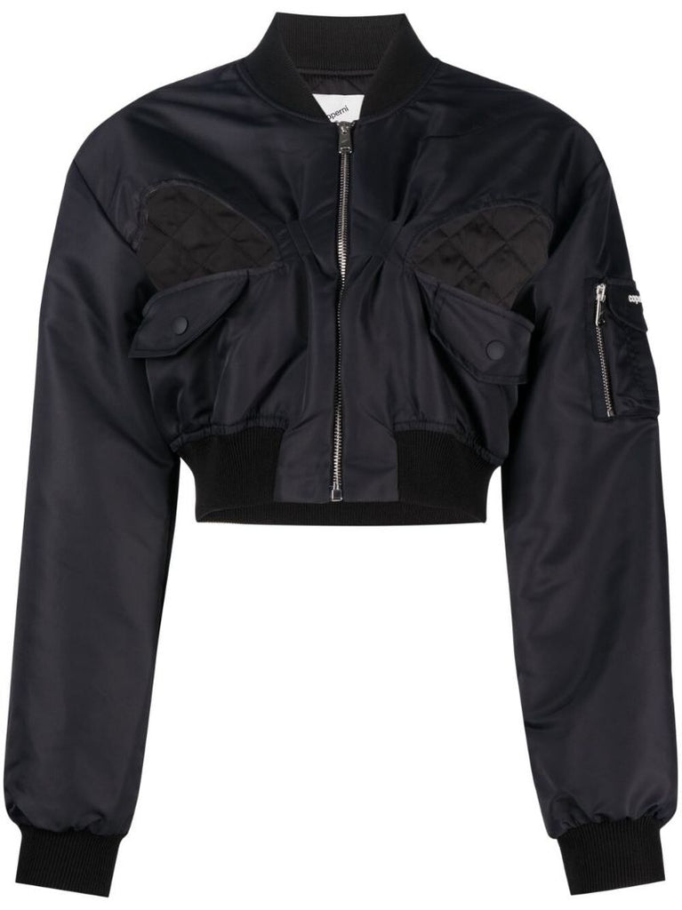 Black Cropped Bomber Jacket
