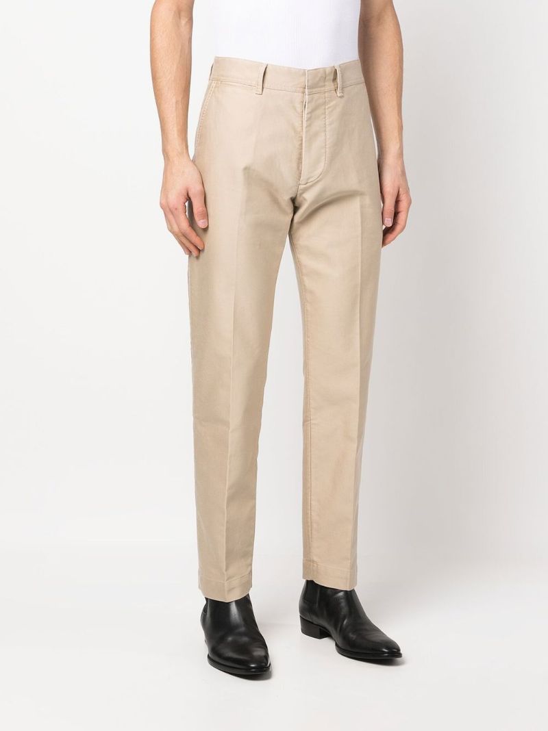Neutral Cotton Tapered Trousers