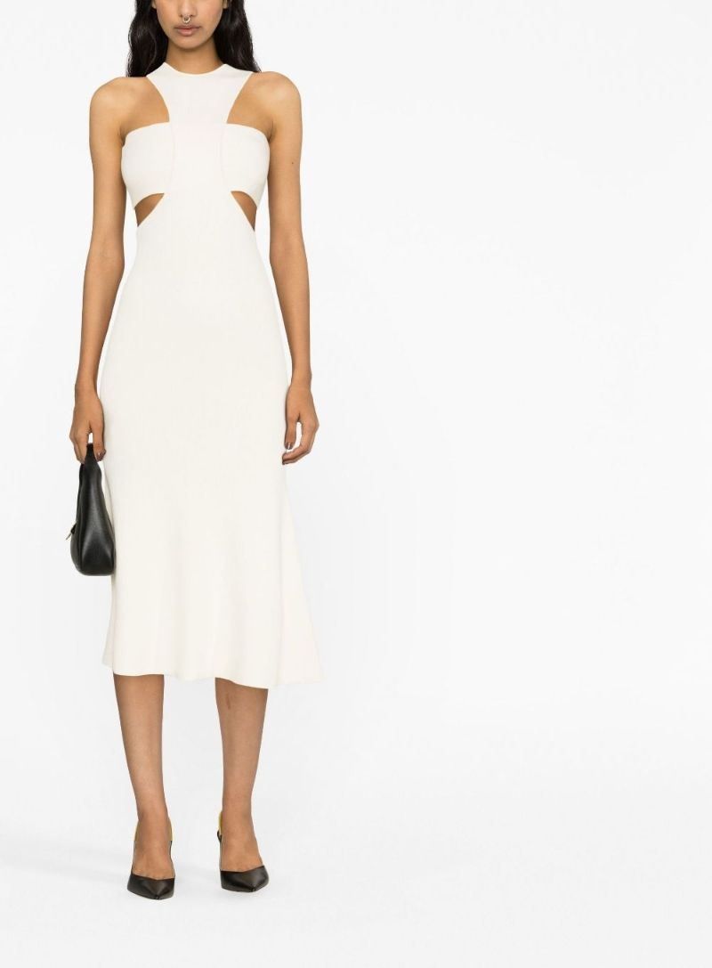 White Cut-out Ribbed Midi Dress
