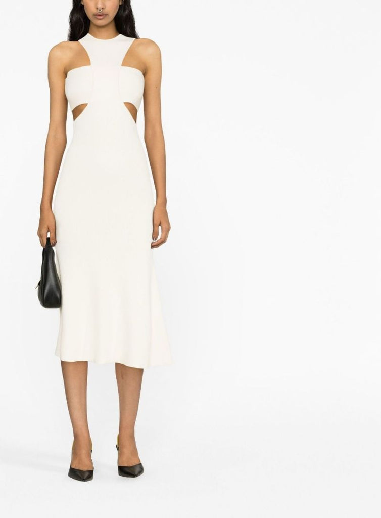 White Cut-out Ribbed Midi Dress