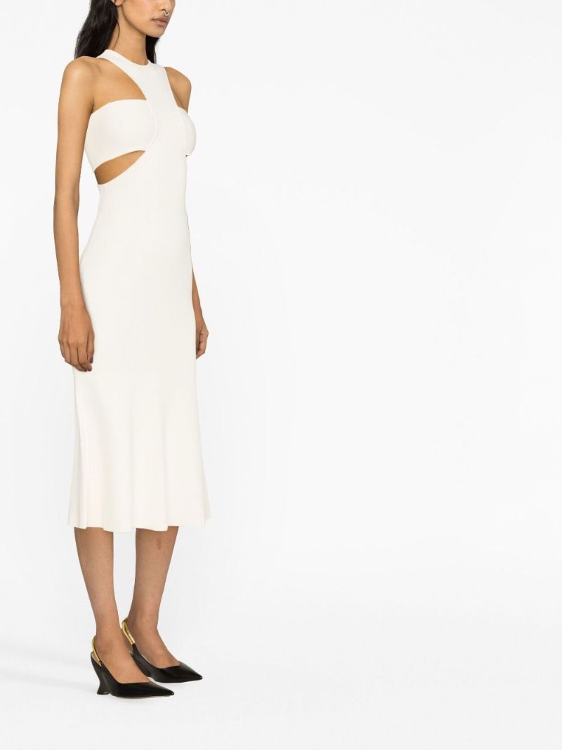 White Cut-out Ribbed Midi Dress