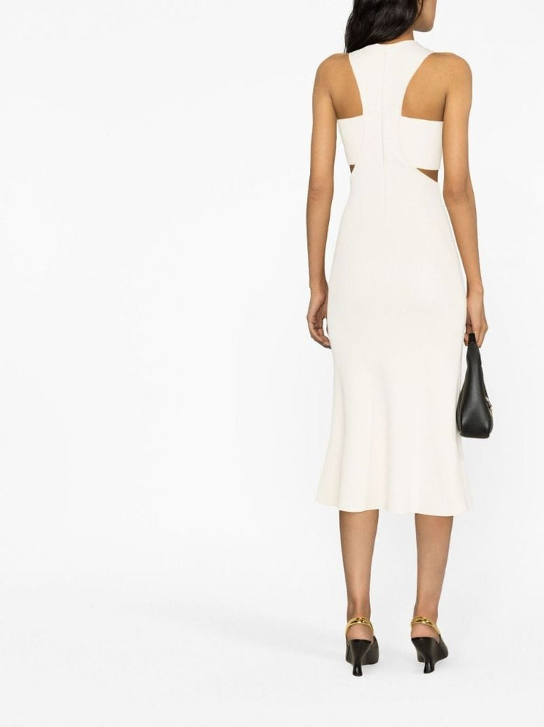 White Cut-out Ribbed Midi Dress