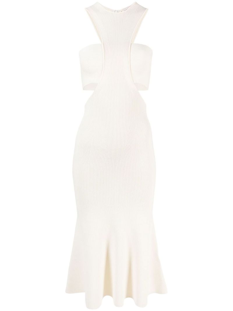 White Cut-out Ribbed Midi Dress