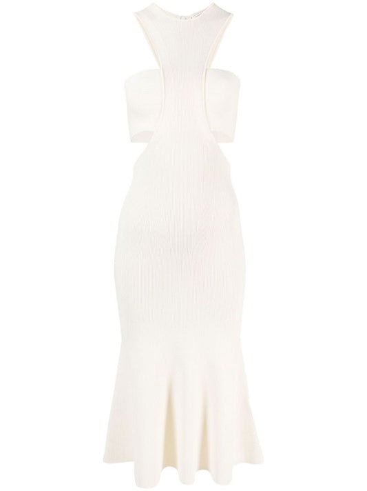 White Cut-out Ribbed Midi Dress