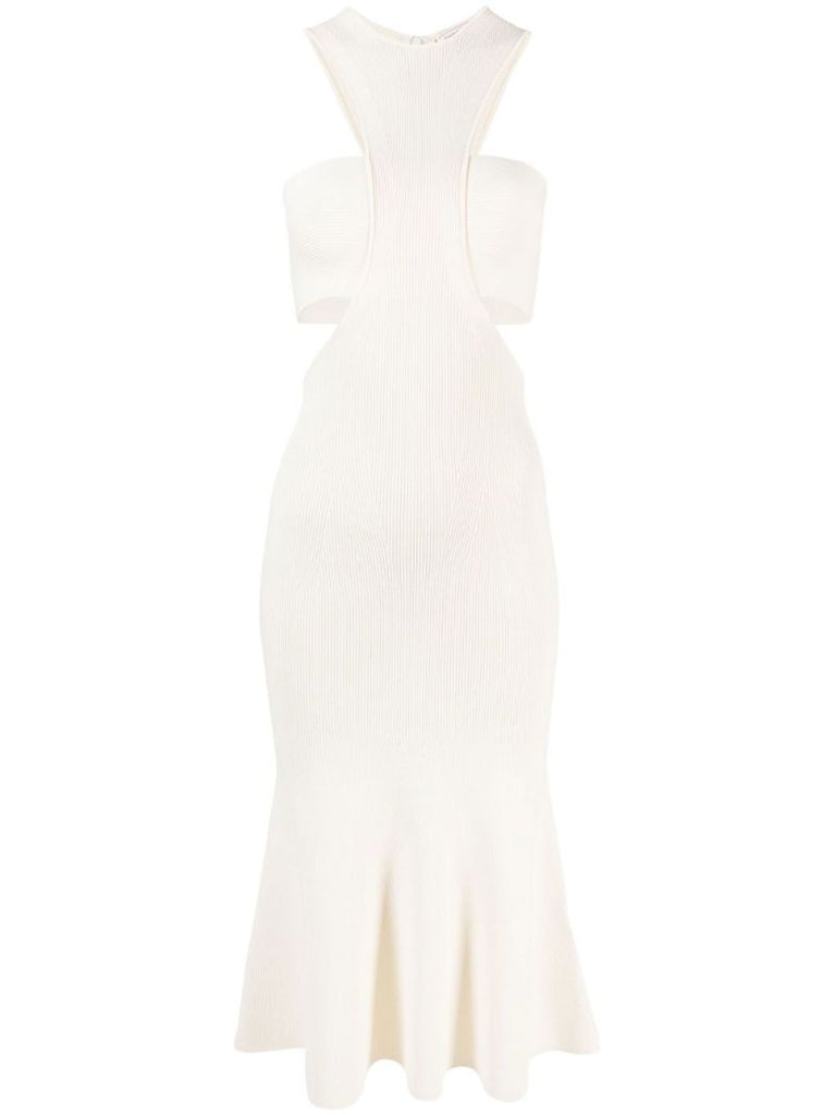 White Cut-out Ribbed Midi Dress
