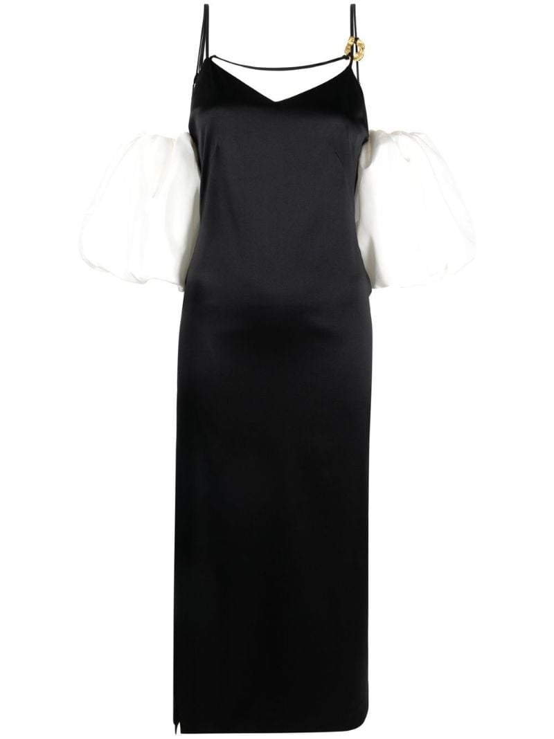 Black Stevie Puff-sleeve Midi Dress