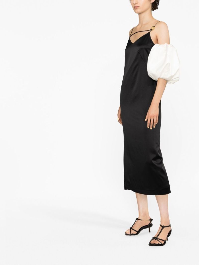 Black Stevie Puff-sleeve Midi Dress