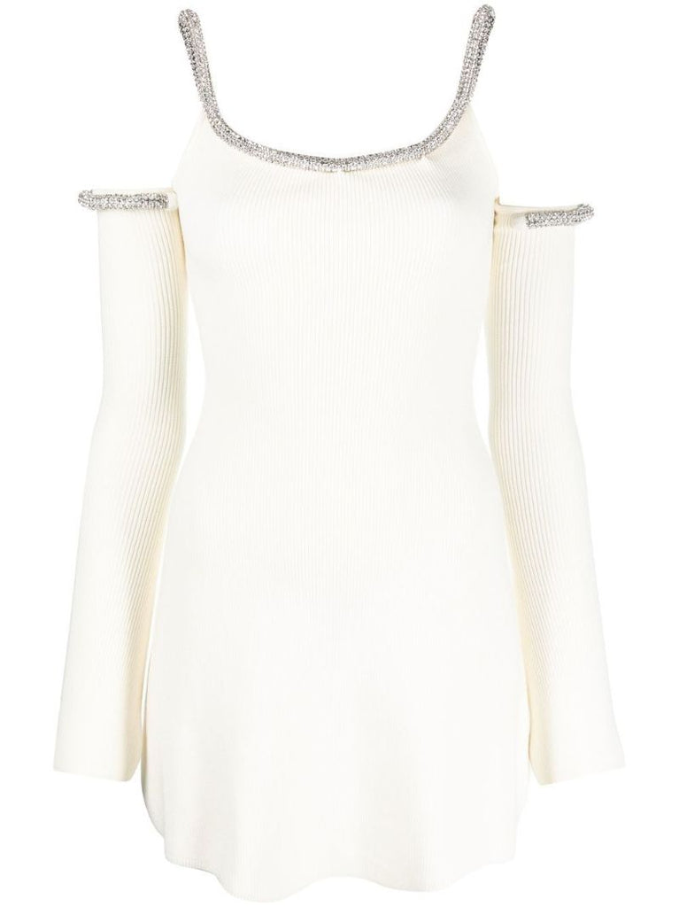 White Crystal-embellished Knit Mini Dress