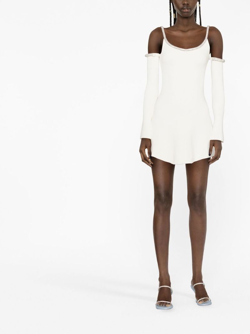 White Crystal-embellished Knit Mini Dress