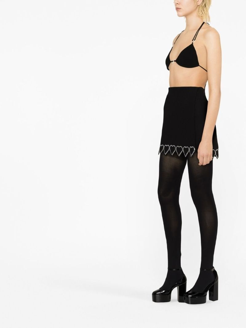 Black Heart Embellished Ribbed Bikini Top