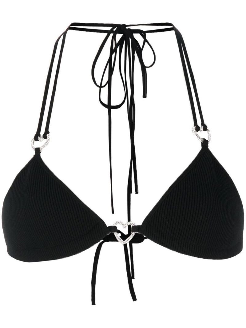Black Heart Embellished Ribbed Bikini Top
