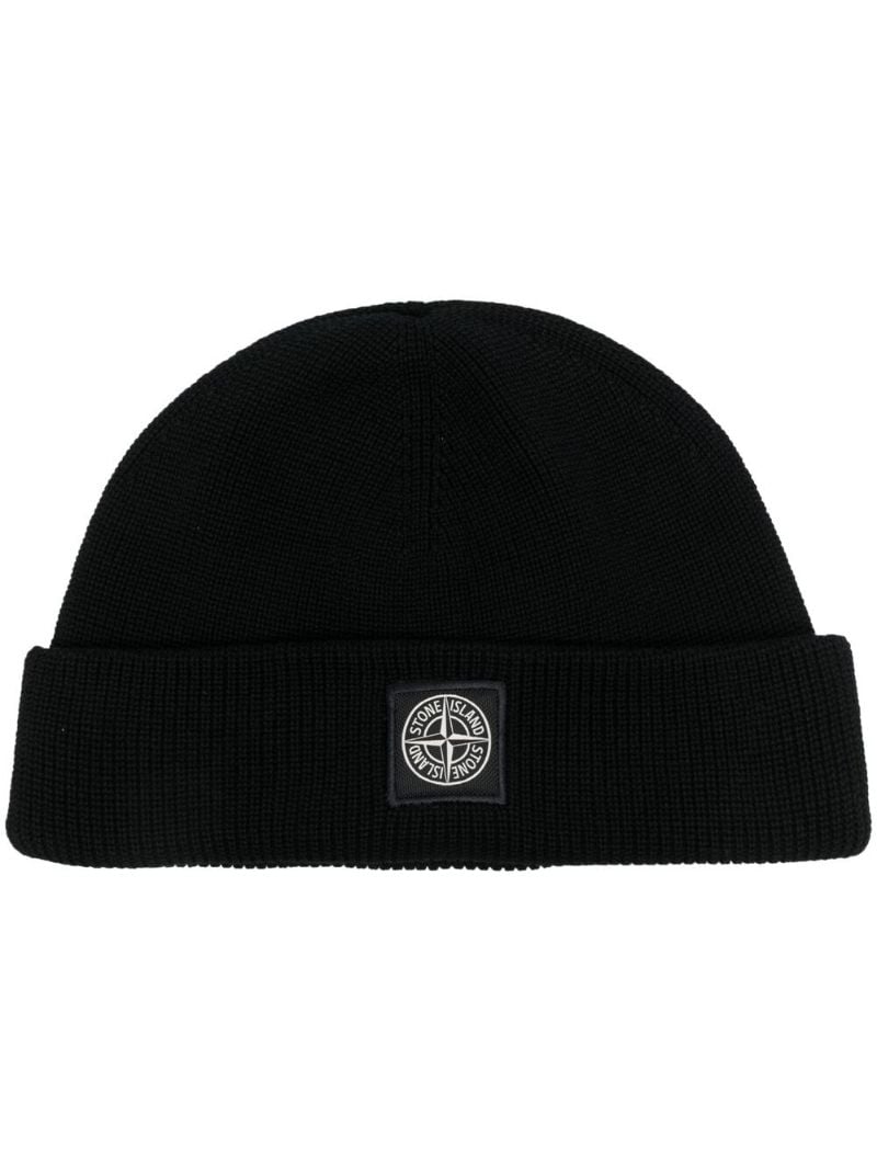 Black Berretto Cotton Ribbed Knit Beanie Hat