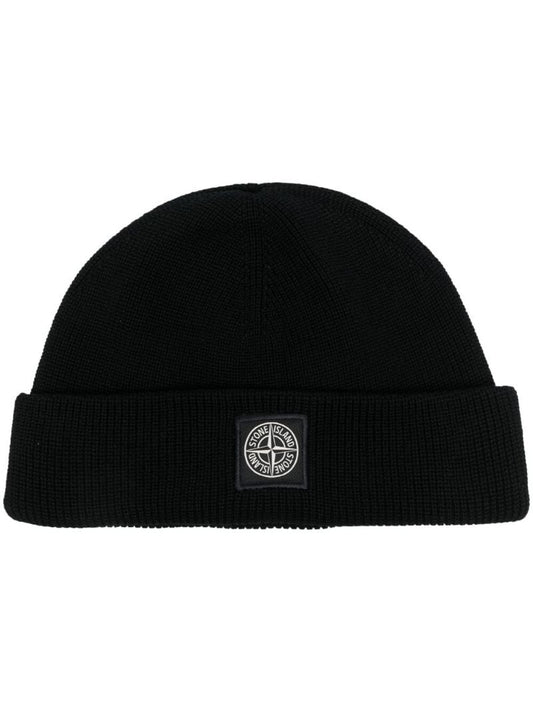 Black Berretto Cotton Ribbed Knit Beanie Hat