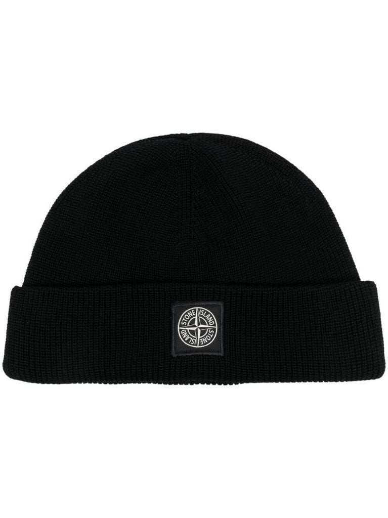 Black Berretto Cotton Ribbed Knit Beanie Hat
