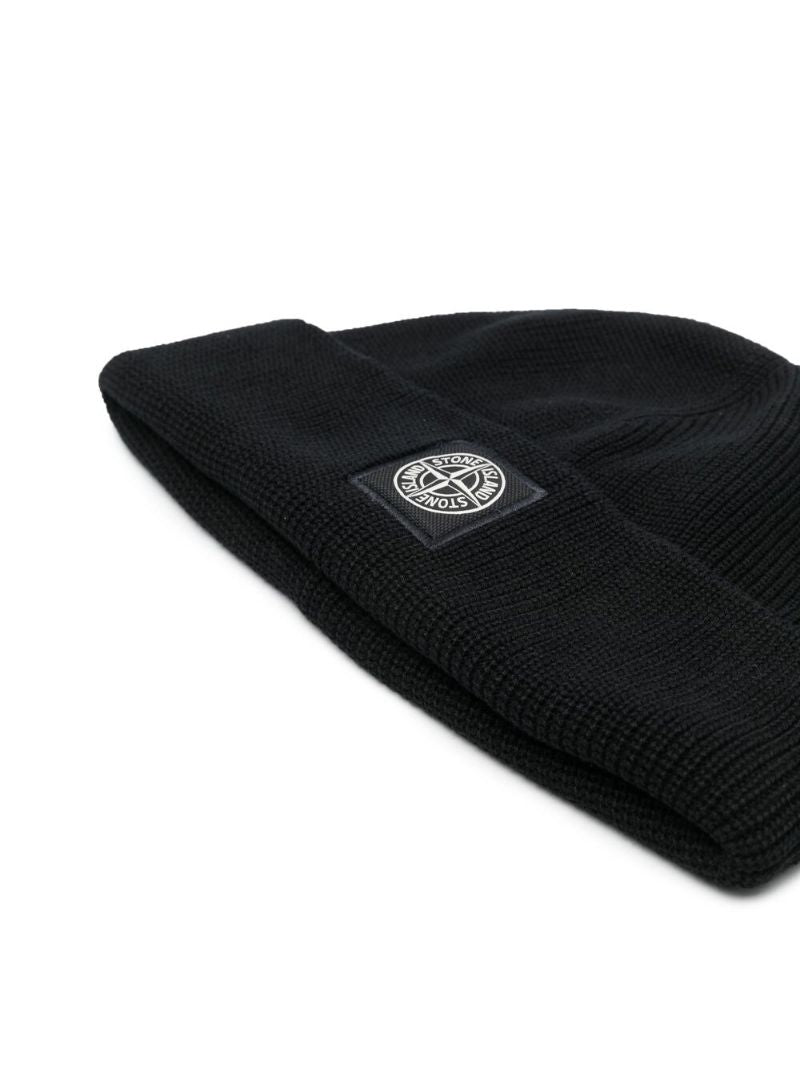 Black Berretto Cotton Ribbed Knit Beanie Hat