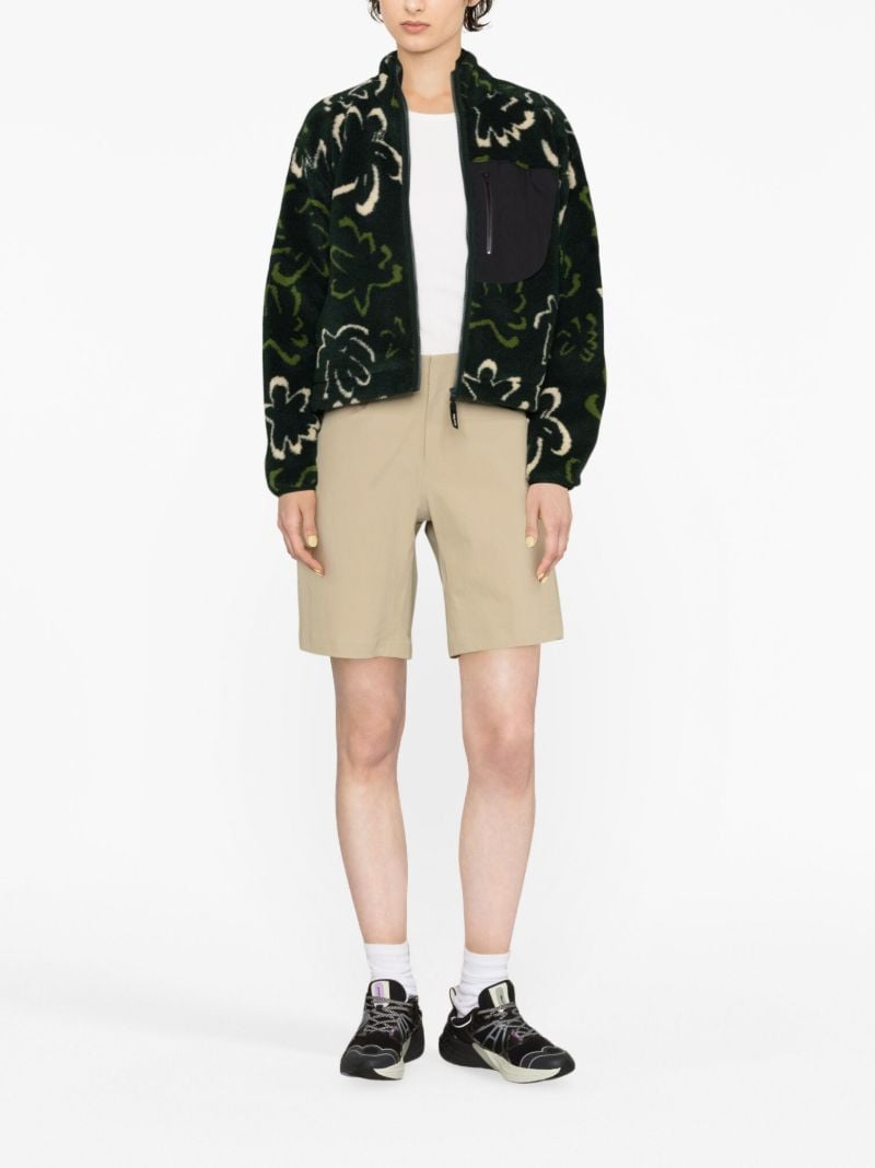 Green Printed Cropped Fleece Jacket