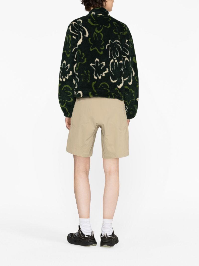 Green Printed Cropped Fleece Jacket