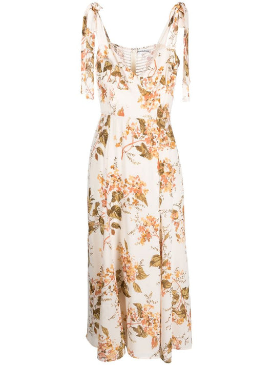 Neutral Nadira Floral Print Midi Dress