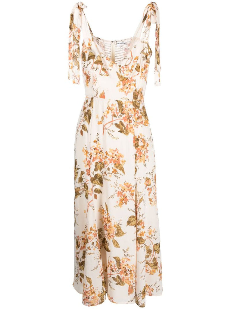 Neutral Nadira Floral Print Midi Dress