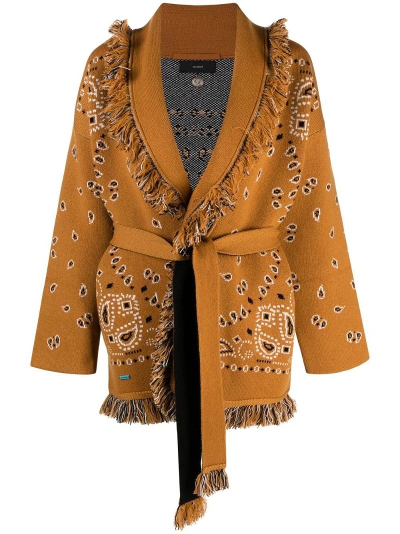 Brown Bandana Jacquard Cashmere Cardigan