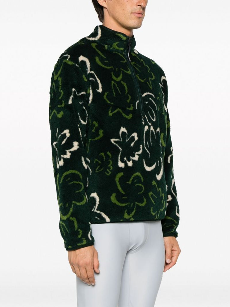 Green Printed Fleece Sweatshirt
