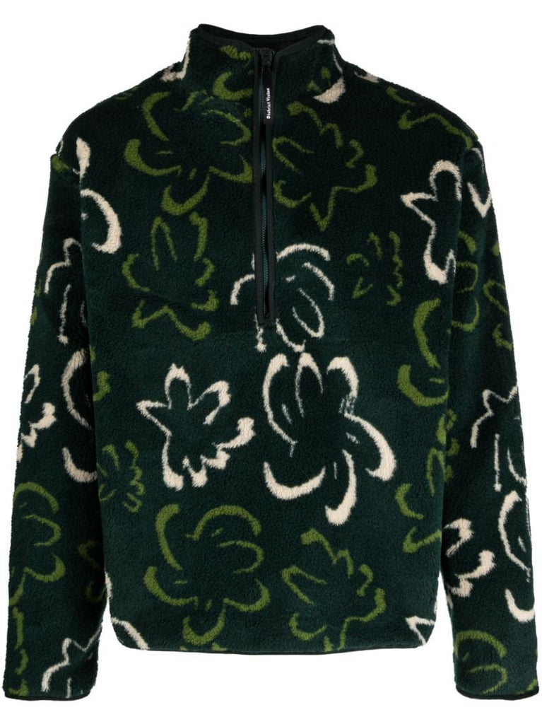 Green Printed Fleece Sweatshirt
