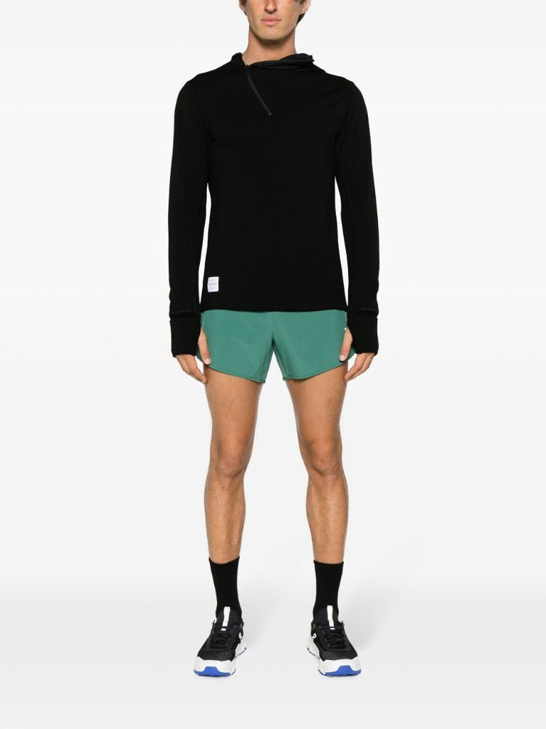 Black Hooded Merino Grid Sweatshirt