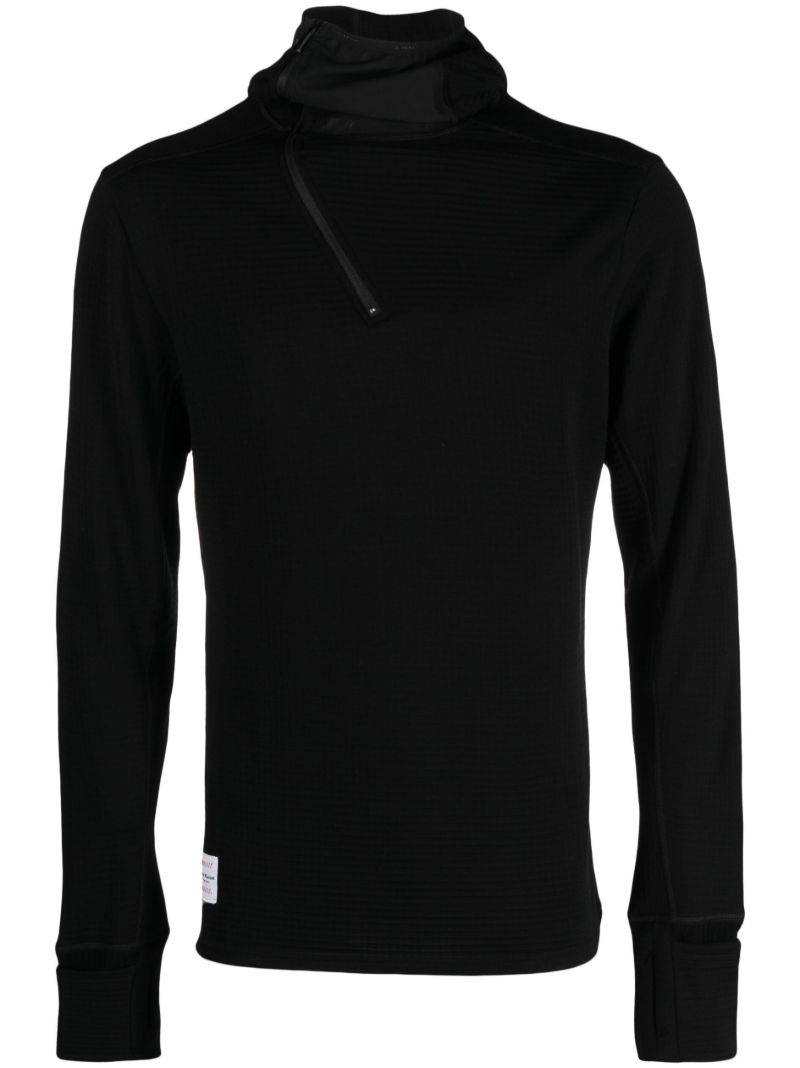 Black Hooded Merino Grid Sweatshirt