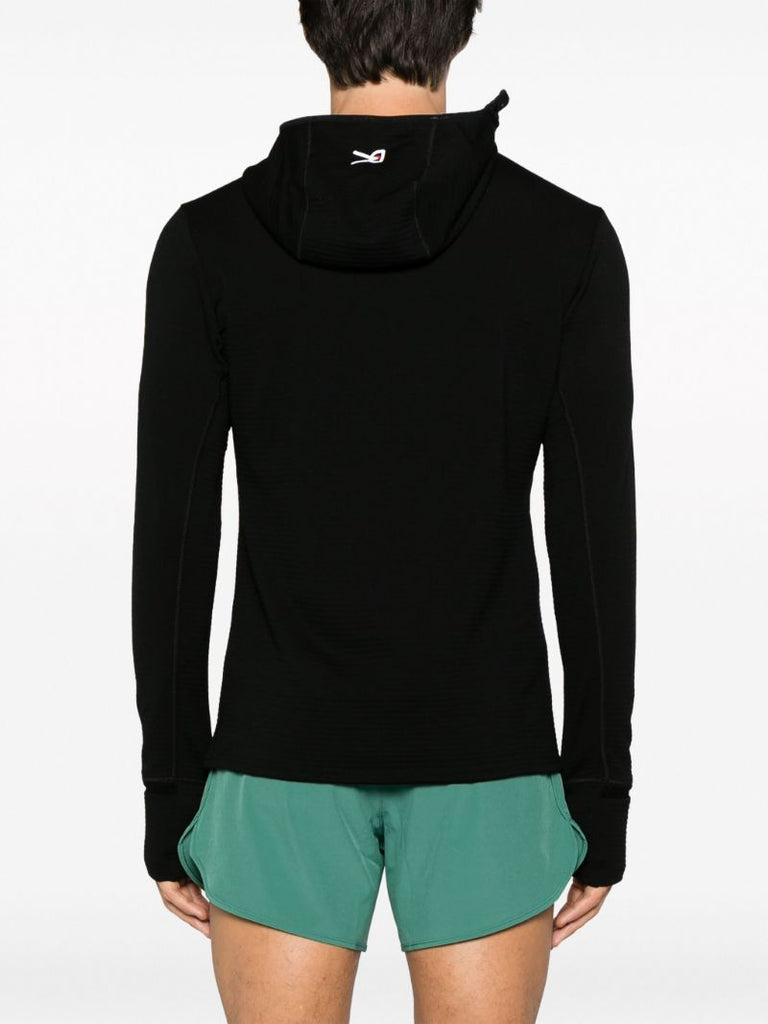 Black Hooded Merino Grid Sweatshirt