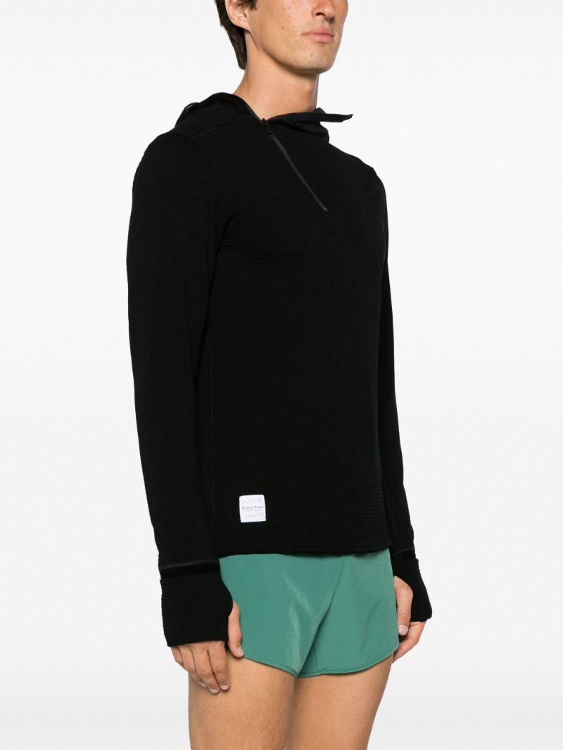 Black Hooded Merino Grid Sweatshirt