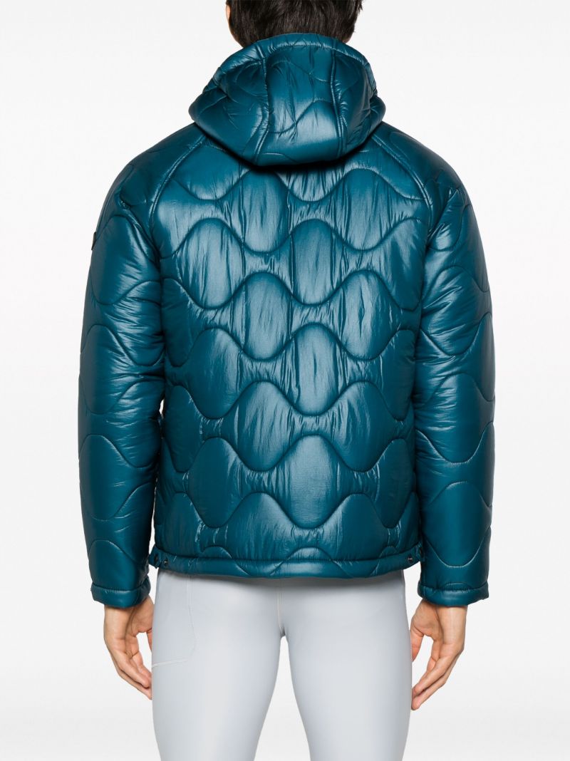 Blue Quilted Hooded Jacket