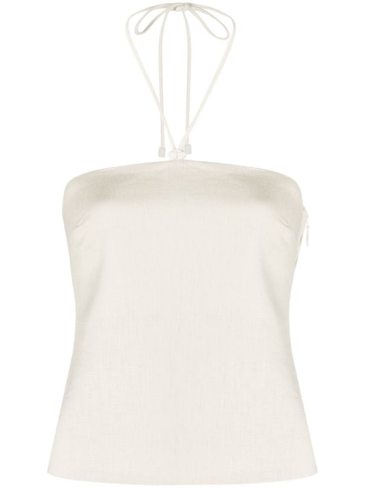 Neutral Dorsay Linen Halterneck Top