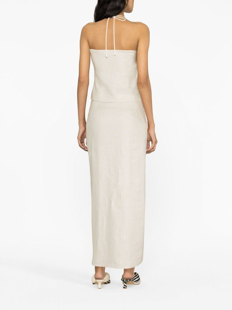 Neutral Dorsay Linen Halterneck Top