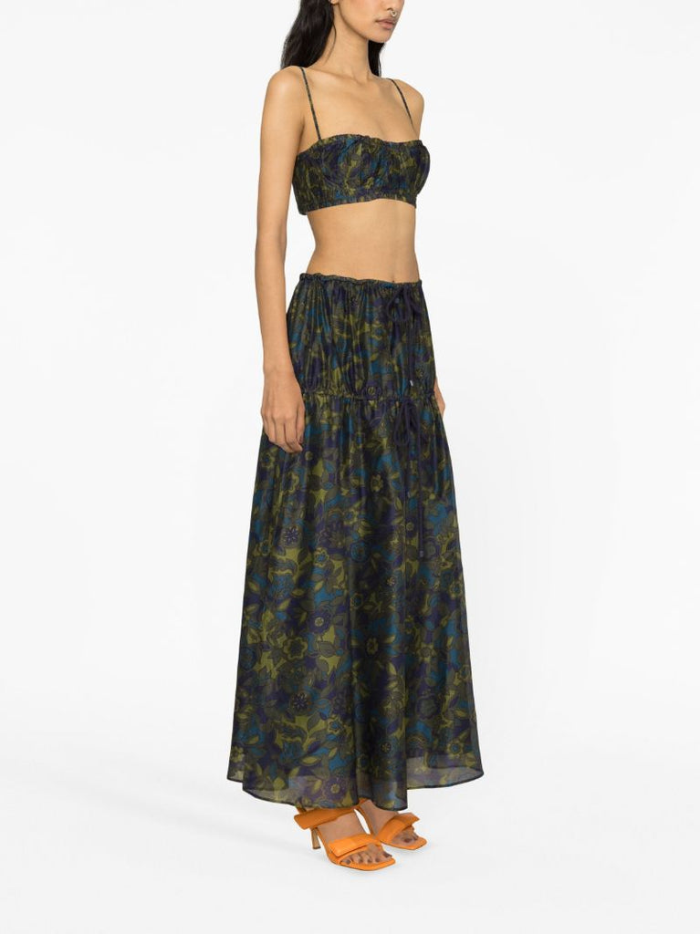Green Valerio Floral-print Maxi Skirt