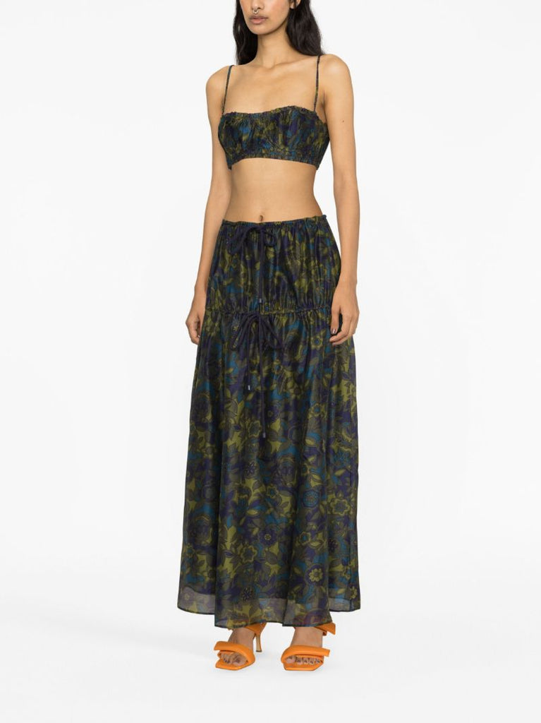 Green Valerio Floral-print Maxi Skirt
