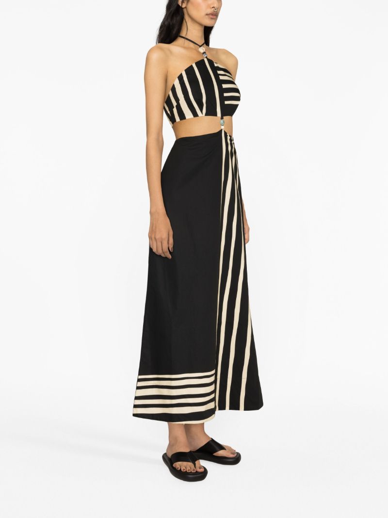 Black Linocut Beaded Halter Maxi Dress