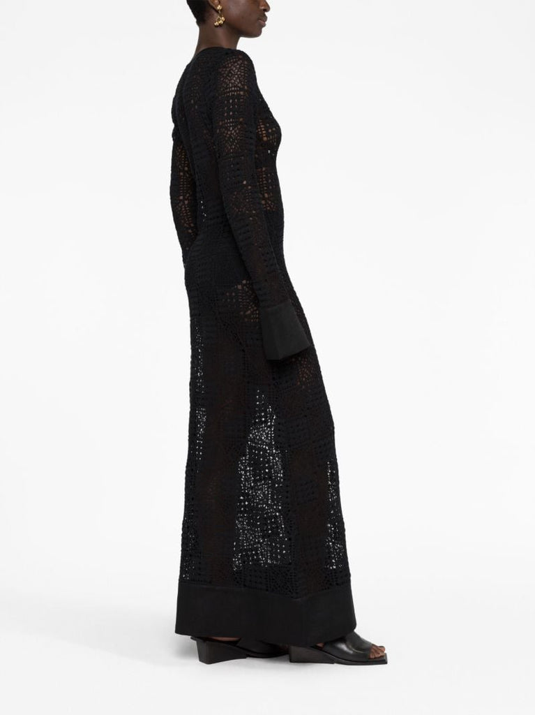 Black Rayure Crochet Maxi Dress