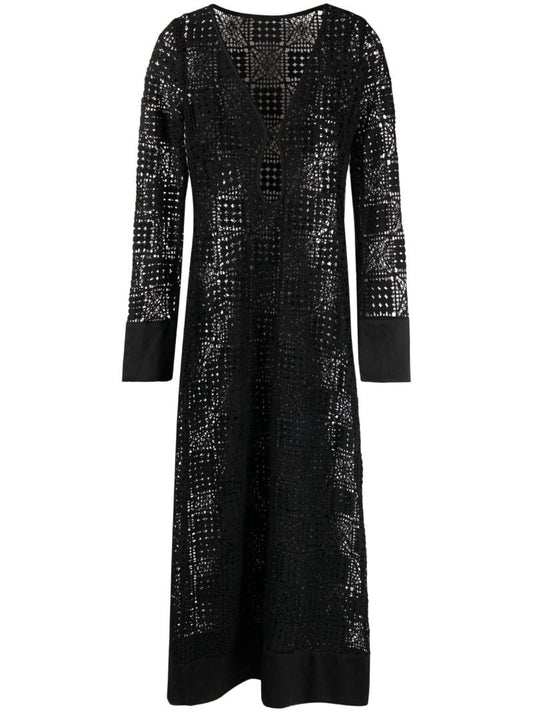 Black Rayure Crochet Maxi Dress