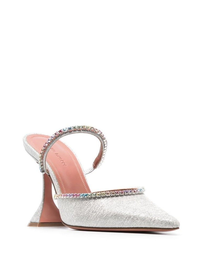 Grey Gilda 100 Crystal Leather Mules